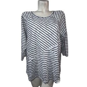 Weekends by Chicos Womens‎ Size XL (3) Striped 3/4 Sleeve Top Tunic White Black